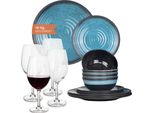 Set Di Stoviglie Da Campeggio In Melamina 4 Persone Stone Blue + 4 Bicchieri Da Vino Rosso Tiamo Bicchieri Da Vino Rosso Servizio Da Tavola Picnic Bbq Cookware