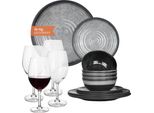 Set Di Stoviglie Da Campeggio In Melamina 4 Persone Grigio Pietra + 4 Bicchieri Da Vino Rossi Tiamo Bicchieri Da Vino Rossi Stoviglie Picnic Bbq Cookware