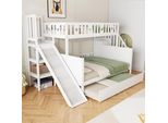 Letto A Castello Merax 90X200/140X200Cm In Legno Massiccio, Letto Per Bambini Con Scivolo E Ripiano, Letto Estraibile Con Scala Di Sicurezza E Rete A Doghe, Bianco