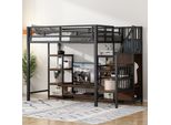 Letto A Soppalco Merax 90X200 Con Porta Tv, Letto Per Bambini Con Presa E Scala Di Sicurezza, Letto A Castello In Metallo E Legno, Letto A Soppalco Salvaspazio, Nero