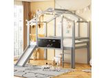 Letto A Castello Per Bambini Merax 90X200 Cm Con Scivolo, Letto A Casetta In Legno Massiccio Con Scala E Pannello Per Graffiti, Letto A Soppalco Sicuro E Salvaspazio Con Ringhiera, Grigio