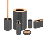 Bremermann Set Da Bagno 6 Pezzi Segno Con Scopino Dispenser Di Sapone Secchio Cosmetico Portasapone Portaspazzolino Tumbler, Grigio