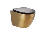 Wc Sospeso Senza Bordo In Ceramica Wc Sospeso + Sedile Soft Close; Oro-Nero