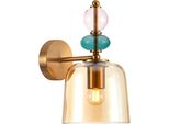 Lampada Da Parete Decorativa In Ottone Con Paralume In Vetro Ambrato Per Soggiorno 1Xe27 40W Namos Italux