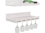 Set Di 2 Portabottiglie HWC-P22, Portabicchieri A Parete Per 6 Bottiglie/15 Bicchieri In Legno Mvg 61X28Cm ~ Bianco