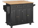 Carrello Per Isola Da Cucina, Piano In Legno Massiccio, Design Mobile Con Spazio Di Archiviazione, Nero