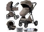 Passeggino Per Bambini, Convertibile 3 In 1, Design Leggero, Marrone Moka