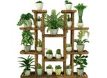Supporto Per Piante, 9 Livelli, Design Resistente In Legno E Metallo, Marrone