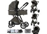 Passeggino, 3 In 1 Design Versatile, Leggero E Compatto, Grigio Grafite