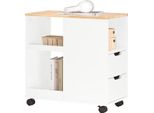 Tavolo Per Stampante, Design Salvaspazio, Spazio Di Archiviazione Regolabile, Bianco