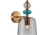 Lampada Da Parete Decorativa In Ottone Con Paralume In Vetro Fumé Per Soggiorno 1Xe27 40W Namos Italux