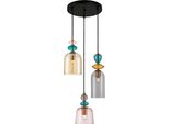 Lampada A Sospensione Decorativa Multicolore Rotonda A Tre Paralumi In Vetro Colorato Per Soggiorno Sala Da Pranzo 3Xe27 40W Namos Italux