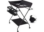 Fasciatoio Portatile Per Neonati, Design Pieghevole, Regolabile In Altezza Con Rotelle, Nero Con Ruote