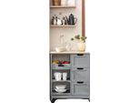 Carrello Da Cucina, 3 Cassetti Grandi, Ripiani Estraibili, Grigio