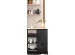 Carrello Da Cucina, 3 Ampi Cassetti, Ripiani Estraibili, Nero