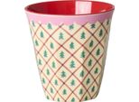 Rice Melamin Becher Medium Creme - Stampa Albero Di Natale Con Diamante