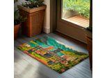 Brubaker Zerbino Per Interni Ed Esterni - Cane E Gatto Davanti Al Lago Con Fiori - 45 X 75 Cm - Resistente Alle Intemperie E Antiscivolo - Zerbino Antiscivolo