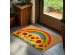 Zerbino Brubaker Per Interni Ed Esterni - Benvenuto Con Girasoli E Arcobaleno - 45 X 75 Cm Zerbino A Fiori - Zerbino Antiscivolo