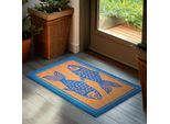 Brubaker Zerbino Per Esterni E Interni - Blu Pesce - 45 X 75 Cm - Tappeto Antisporco - Zerbino Resistente Alle Intemperie E Antiscivolo