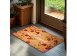 Brubaker Zerbino Per Interni Ed Esterni - Welcome Con Fiori Rosa E Rossi - 45 X 75 Cm Zerbino Antipolvere In Cocco - Zerbino Per Porta D'ingresso