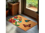 Brubaker Zerbino Per Interni Ed Esterni - Farfalle Con Fiori - 45 X 75 Cm In Cocco - Resistente Alle Intemperie E Antiscivolo - Zerbino Per Porta D'ingresso - Colore Marrone