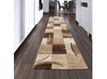 Tappeto Di Design Tappeto Moderno Tappeto Per Il Soggiorno Tappeto A Pelo Corto Con Motivo A Scacchi Sagomati Marrone Beige Moka Dimensioni - 80 X 300 Cm