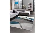 Tappeto Moderno Da Salotto Onde Blu Turchese Grigio Dimensioni - 60X110 Cm