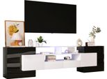 Mobile Tv 200 Cm - Elegante Mobile Tv Con Led, Elegante Superficie In Vetro, Nero