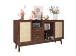 Fortuna Lai Credenza Da Soggiorno Con 2 Ante E 2 Cassetti Mobili Contenitori, Sala Da Pranzo Con Ante In Rattan