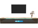 Fortuna Lai Mobile Tv Basso L180 Cm - A Libera Installazione O A Parete, Frontale In Nero Grafite, Illuminazione Led, Nero E Legno