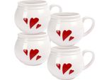 Orion | Set Di Tazze In Ceramica - 430 Ml - 4 Pezzi - Bianco - Design A Cuore - Lavabile In Lavastoviglie