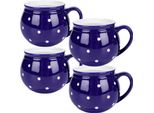 Set Di Tazze Da Caffe Orion - 200 Ml - 4 Pezzi - Blu Con Motivo A Pois - Impugnature Comode - Ceramica