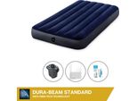 Letto Gonfiabile Intex - 1 Persona - 99 X 191 X 25 Cm - Blu + Pompa Elettrica Intex - 650 Litri/Min + Lenzuola Bianche + Kit Di Riparazione
