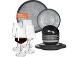 Set Di Stoviglie Da Campeggio In Melamina 4 Persone Grigio Pietra + 4 Bicchieri Da Vino Rosso Milano Bicchieri Da Vino Rosso Stoviglie Picnic Bbq Cookware