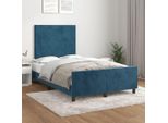The Living Store Struttura Letto Con Testiera In Velluto Blu Scuro 120X200 Cm