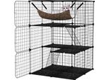 Costway Gabbia Per Gatti A 3 Piani, Recinto Per Gatti Con Amaca, 2 Scale, 3 Porte, Lucernario, Gabbia Rimovibile Per Piccoli Animali In Casa 74X74X107Cm