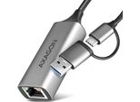 Axagon Axagon ADE-TXCA Adattatore Gigabit Ethernet USB-C+ USB-A - Grigio Titanio - Adattatore - Digitale/Dati 1000 Mbit/S