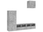 Parete Attrezzata 4 Pezzi Cemento Grigio Materiale Legno