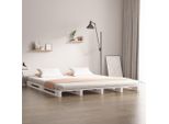 The Living Store Letto In Pallet Bianco 135X190 Cm In Legno Di Pino Massiccio