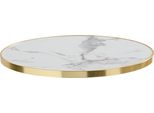 Piano D'appoggio Rotondo In Marmo Bianco Con Bordo Dorato, 60 Cm - Oviala Montmartre