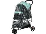 Passeggino Per Cani 2 In 1 Con Copertura Antipioggia Pieghevole Per Cani E Gatti Fino A 10 Kg Passeggino Per Gatti Con Cuscini Finestre A Rete Porte Cestino Portaoggetti Passeggino Per Gatti Verde Aosom