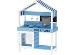 Cucina Di Fango Cucina Da Giardino Per Bambini In Legno Con Fornello, Lavello, Rubinetto, Ripiani, Pentole, Accessori, Cucina Da Gioco Per Bambini 3-7 Anni Blu Aosom