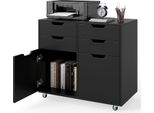 Piedistallo Mobile Costway Con Rotelle, 4 Cassetti E 2 Ante, Schedario, Supporto Per Stampante, Mobile Da Ufficio, Nero
