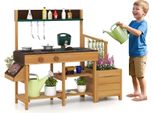 Costway Cucina Di Fango Per Bambini All'aperto, Cucina Per Bambini Con Cassetta Per Piante, Traliccio, Funzione Acqua E Accessori, Cucina All'aperto In Legno Per Bambini 3+ Natura+Marrone