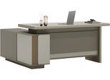 Scrivania Moderna Beige E Grigia Con Cassetti E Illuminazione A Led Per Ufficio
