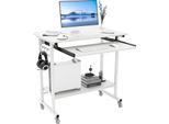 Costway Scrivania Con Rotelle, Vassoio Per Tastiera, Ripiano Inferiore E Ganci, Scrivania Salvaspazio Per Computer Tavolo Per Pc, Tavolo Industriale Per Laptop Bianco