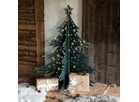 Albero Di Natale 3D In Acciaio Verniciato A Polvere H140 Cm - Decorazione Pieghevole In Metallo Con Cerniere, Verde E Bianco