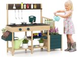 Costway Cucina Di Fango Per Bambini All'aperto, Cucina Per Bambini Con Fioriera, Traliccio, Funzione Acqua E Accessori, Cucina Da Esterno In Legno Per Bambini 3+ Natura + Verde