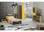 Set Moderno Letto Comodino Scrivania Armadio Giallo Marrone Camera Dei Bambini
