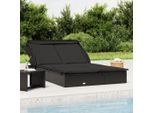 The Living Store Lettino 2 Persone Con Tetto Nero 213X118X97 In Poly Rattan